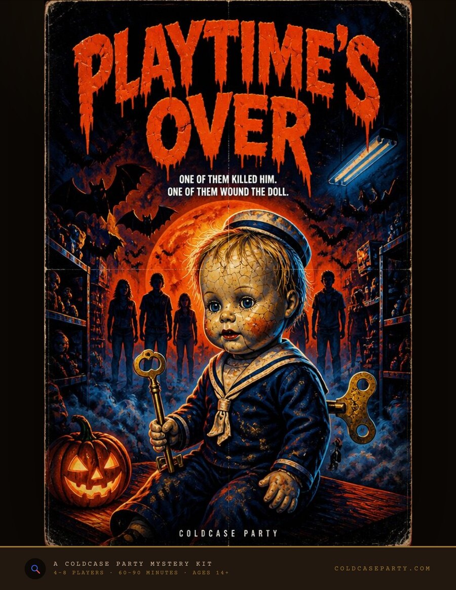 Playtime's Over printable murder mystery kit cover